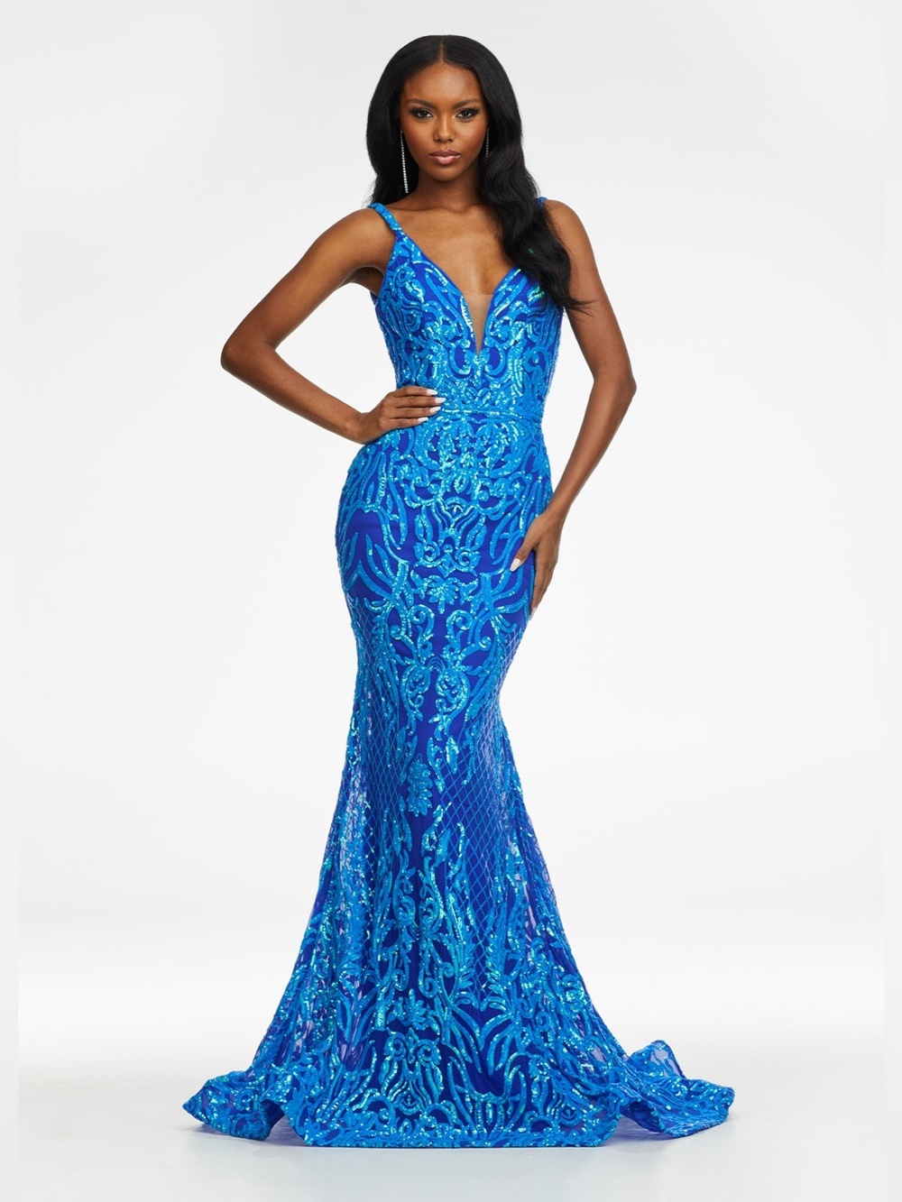 Ashley Lauren Size 4 Royal Blue Sequin Mermaid Prom Pageant Gown GALA NWT NYE